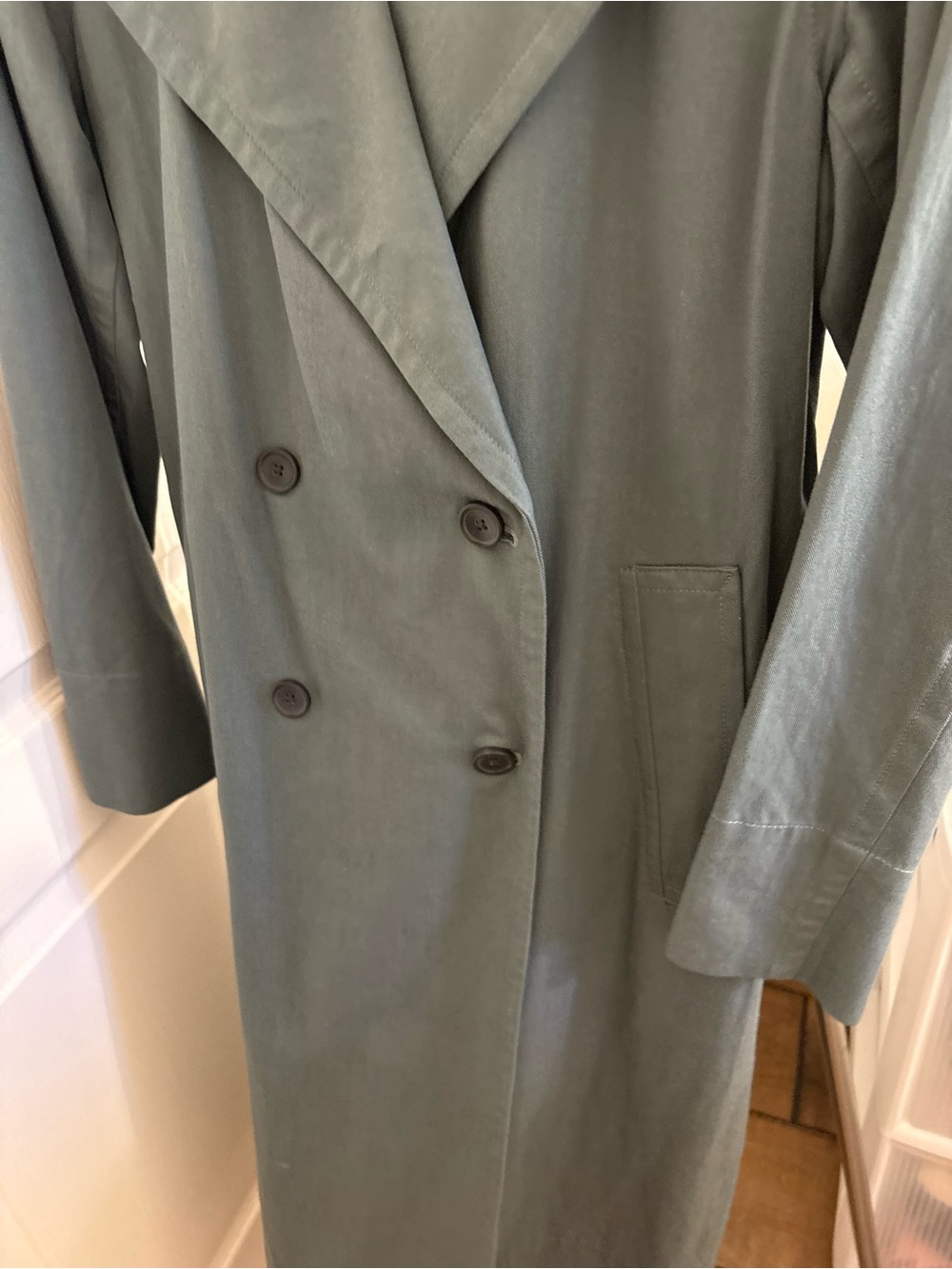 Everlane Dusty Green Double-Breasted Trench Coat with Belt - Picture 4 of 12